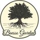 Logo con albero e testo "Baesso Giardini" su sfondo beige cerchiato.
