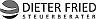 Logo mit der Aufschrift "Dieter Fried Steuerberater" und Grafik eines halben Globus.