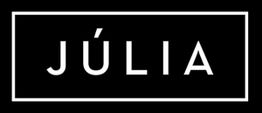 Texto en blanco "JÚLIA" sobre fondo negro, enmarcado en un rectángulo blanco.