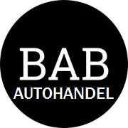 Schwarzer Kreis mit weißem Text „BAB AUTOHANDEL“.