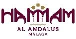 Logotipo de Hammam Al Ándalus Málaga, texto en granate con coronas doradas.