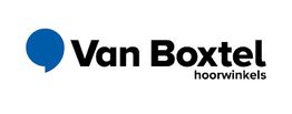 Logo van Van Boxtel Hoorwinkels met blauw praatwolk en zwarte tekst.