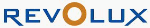 Logo mit Schriftzug "REVOLUX" in blauer Schrift, das O ist ein oranger Kreis.