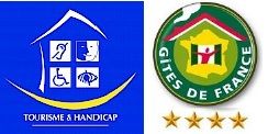 Logos Tourisme & Handicap et Gîtes de France, étoilé, sur fond blanc.
