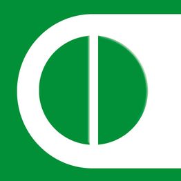 Grünes Symbol mit weißem Halbkreis und senkrechter Linie in der Mitte.