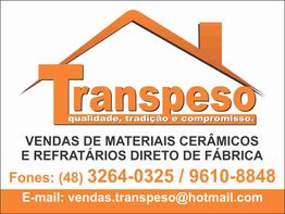 Anúncio da Transpeso: vendas de materiais cerâmicos. Contato: (48) 3264-0325 / 9610-8848.