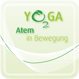 Logo mit "YOGA Atem in Bewegung" und stilisierten Wellenlinien in Grün.