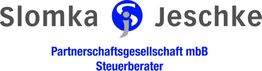 Slomka Jeschke Logo, Partnerschaftsgesellschaft mbB, Steuerberater, blau-grauer Schriftzug.