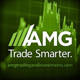 AMG logo with "Trade Smarter" and website URL on green background with financial graph.