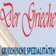Rotes Logo "Der Grieche" mit blauem Text "Griechische Spezialitäten" auf weißem Hintergrund.