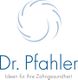 Logo von Dr. Pfahler mit blauem Symbol und Text "Ideen für Ihre Zahngesundheit".