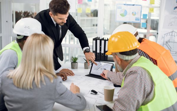 Team aus Architekten und Metallbauern besprechen den aktuellen Stand eines Projekts.