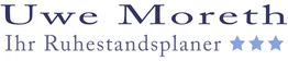 Text: "Uwe Moreth Ihr Ruhestandsplaner" in Blau mit drei blauen Sternen daneben.