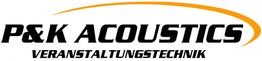 Logo von P&K Acoustics mit dem Untertitel "Veranstaltungstechnik" in Schwarz und Orange.