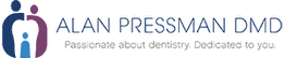 Logo for Alan Pressman DMD; includes family graphic and slogan "Passionate about dentistry."