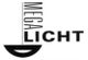 Logo mit dem Text "MEGA LICHT" vertikal, darunter ein Halbkreis als Designelement.