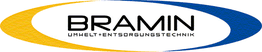 Bramin-Logo mit gelbem und blauem Streifen und dem Text "Umwelt Entsorgungstechnik".