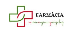Logotipo de farmacia con cruz verde y roja y texto "Farmàcia Maria Eugènia González".