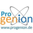Logo mit Text "Progenion" und Website "www.progenion.de", Atomstruktur im Hintergrund.