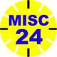 Gelbes Ziffernblatt mit schwarzer Markierung und blauer Aufschrift "MISC 24".