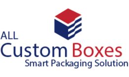 Blue and red box logo with "All Custom Boxes: Smart Packaging Solution" text.