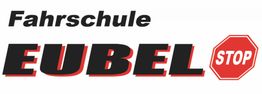 Logo der Fahrschule Eubel mit Text "STOP" in einem Stoppschild daneben.