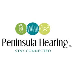 "Peninsula Hearing logo with ear, sound wave, and people icons. Text: Stay Connected."