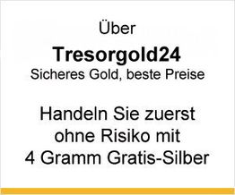 Werbung für Tresorgold24: "Sicheres Gold, beste Preise" und Angebot von 4g Gratis-Silber.