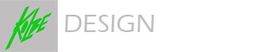 Logo con texto verde "Kobe" y "Design" en gris claro sobre fondo blanco.