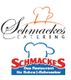Logos von Schmackes Catering und Schmackes Restaurant mit Kochmützen-Designs.