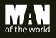 MAN of the world in witte letters op een zwarte achtergrond.