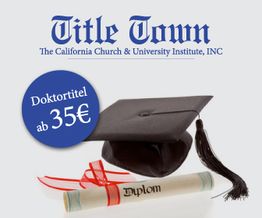 Doktortitel-Werbung: Doktorhut und Diplomrolle mit rotem Band, Preis ab 35€.
