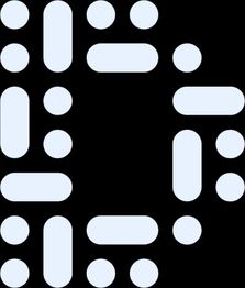 Weiße, kreisförmige und rechteckige Formen auf schwarzem Hintergrund, die ein "G" bilden.