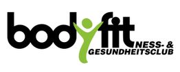 Logo mit Schriftzug "bodyfit" und einem grünen stilisierten Fitness-Symbol.