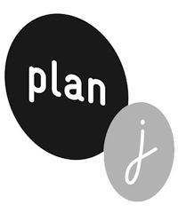 Schwarze und graue Ellipsen mit Text: "plan" und "j" in weißer Schrift vor grauem Hintergrund.