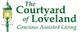 "The Courtyard of Loveland logo with a vintage lamp and 'Gracious Assisted Living' text."