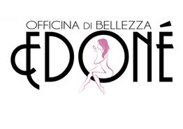 Logo "Officina di Bellezza Edoné" con silhouette di donna stilizzata.