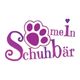 Logo mit lila Schriftzug "mein Schuhbär" und einer Tatze als Design.