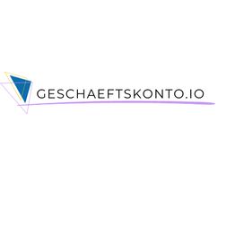Logo von Geschäftskonto.io mit blauem und gelbem Dreieck und lila Linie darunter.