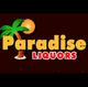 Logo of "Paradise Liquors" with a palm tree and sunset in the background.