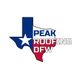 Texas map with "Peak Roofing DFW" in red, white, and blue, featuring a star.