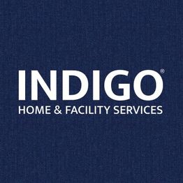 Blue background with "INDIGO Home & Facility Services" logo in white text.