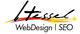 Logo mit Schriftzug "Tessel WebDesign SEO" auf weißem Hintergrund, mit buntem Pinselstrich.