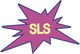 Lila Stern mit gelbem Text "SLS" in der Mitte, umgeben von einem blauen Rand.