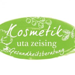 Grünes Logo mit Aufschrift: "Kosmetik Uta Zeising Gesundheitsberatung", umgeben von Pflanzenmotiven.