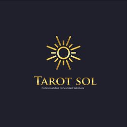 Logo dorado de Tarot Sol con un sol resplandeciente y palabras "Profesionalidad, Honestidad, Sabiduría".