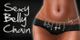 Eine Frau trägt eine Hüftkette mit Anhängern; daneben steht "Sexy Belly Chain".