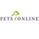 Logo met paarse tekst "Pets Online" en groene hondensilhouet.