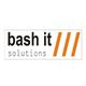 Logo von "bash it solutions" mit drei orangefarbenen Streifen auf weißem Hintergrund.