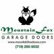 Mountain Fox Garage Doors logo with fox illustration and contact details.